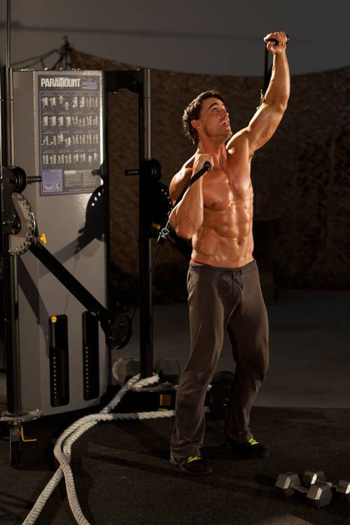 Alternating Cable Shoulder Press: finishing position