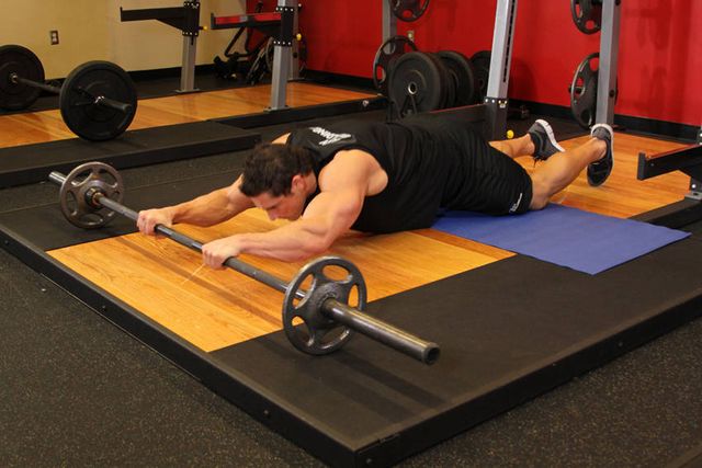 Barbell Ab Rollout - On Knees: finishing position