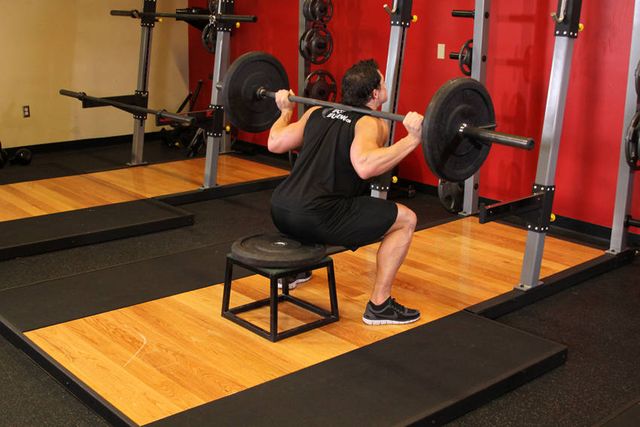 Barbell Squat To A Bench: finishing position