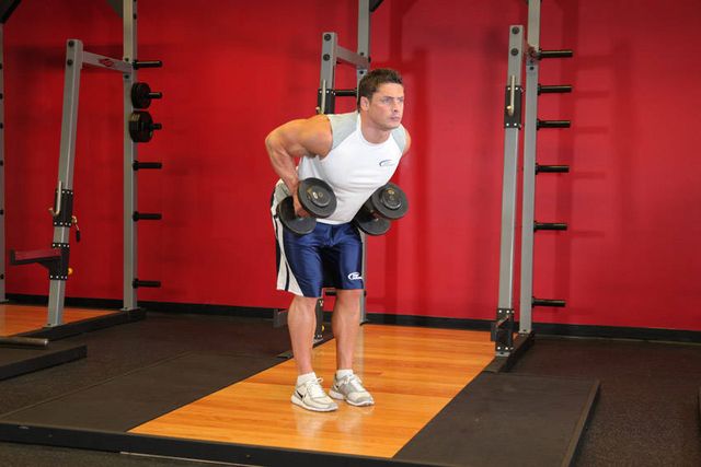 Bent Over Two-Dumbbell Row With Palms In: finishing position