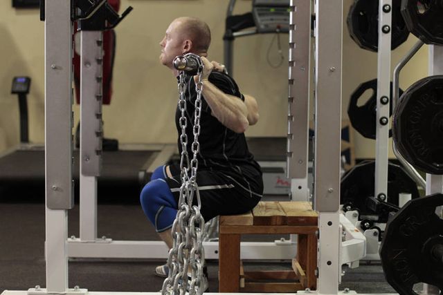 Box Squat with Chains: finishing position