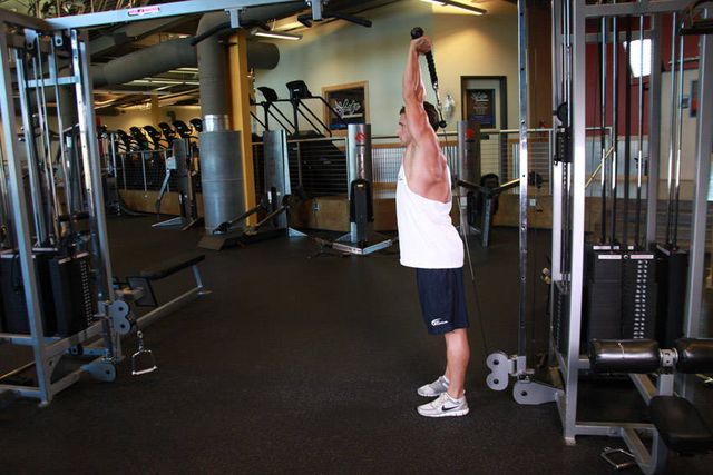 Cable Rope Overhead Triceps Extension: finishing position