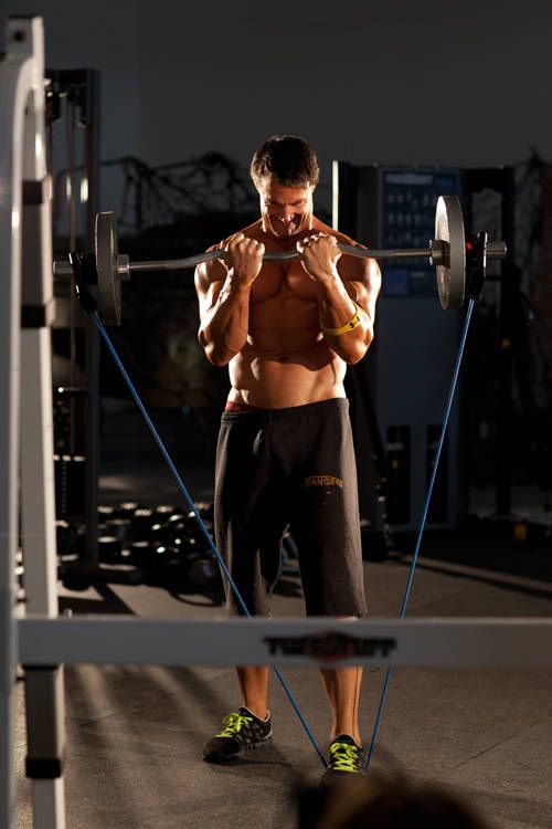 Close-Grip EZ-Bar Curl with Band: finishing position