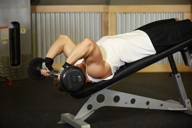 Decline EZ Bar Triceps Extension: finishing position