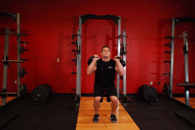 Double Kettlebell Push Press: finishing position