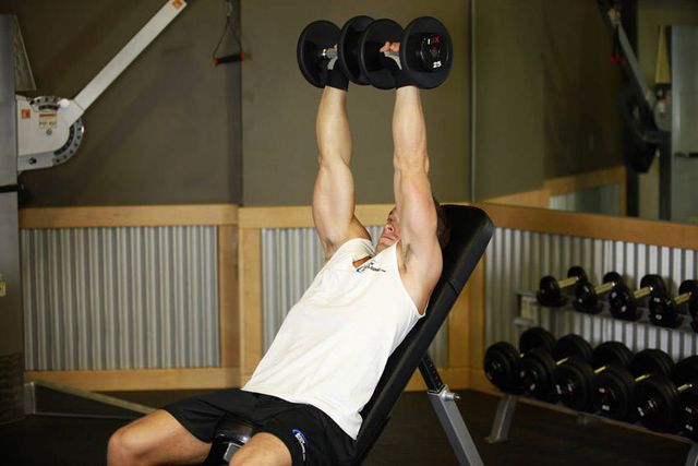 Dumbbell Incline Shoulder Raise: finishing position