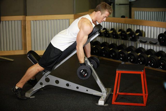 Dumbbell Prone Incline Curl: finishing position