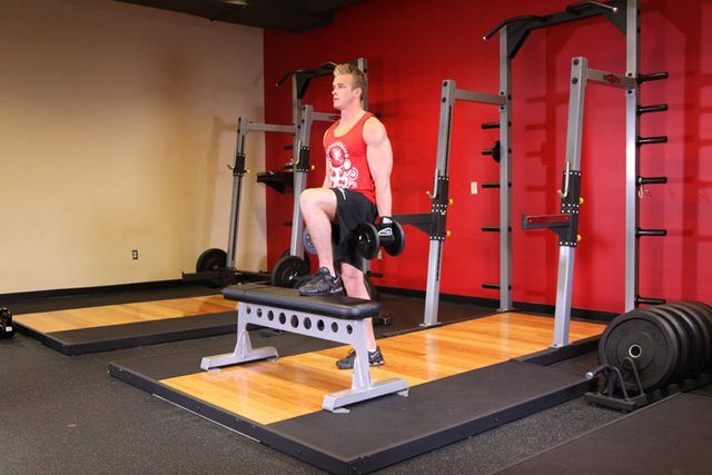 Dumbbell Step Ups: finishing position