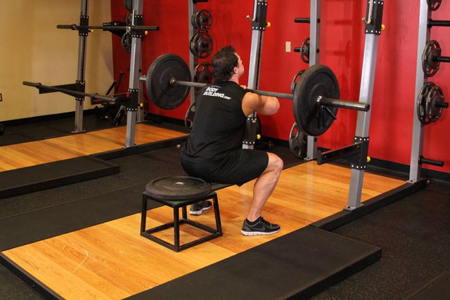 Front Barbell Squat To A Bench: finishing position