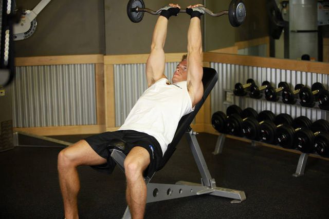 Incline Barbell Triceps Extension: finishing position