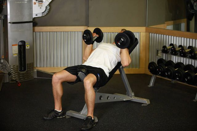 Incline Dumbbell Bench With Palms Facing In: finishing position