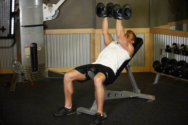 Incline Dumbbell Flyes - With A Twist: finishing position