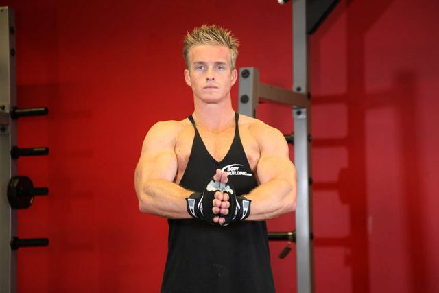 Isometric Chest Squeezes: finishing position