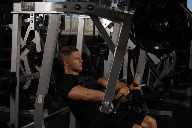Leverage Decline Chest Press: finishing position
