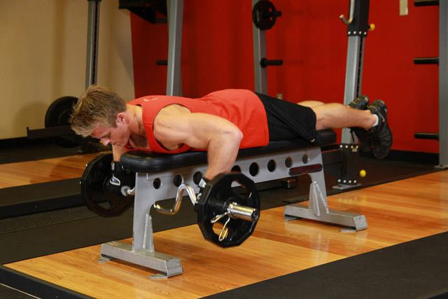 Lying Cambered Barbell Row: finishing position