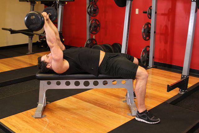 Lying Close-Grip Barbell Triceps Extension Behind The Head: finishing position