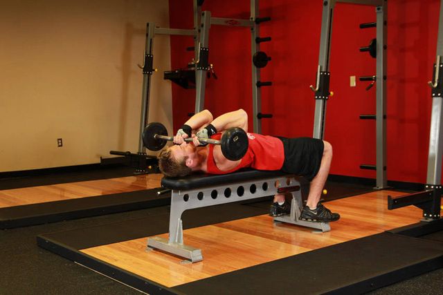 Lying Close-Grip Barbell Triceps Press To Chin: finishing position