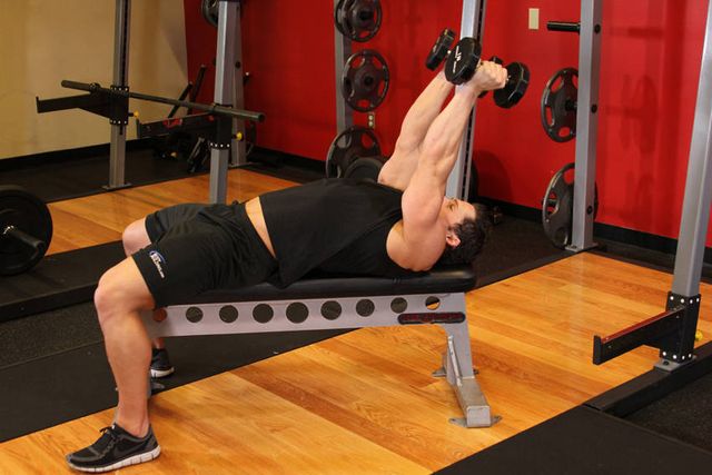 Lying Dumbbell Tricep Extension: finishing position