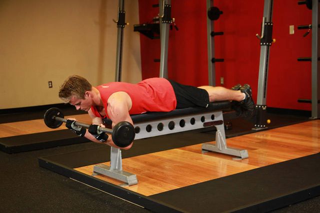 Lying High Bench Barbell Curl: finishing position