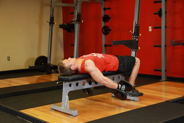 Lying Supine Dumbbell Curl: finishing position