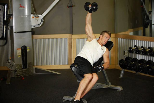 One-Arm Incline Lateral Raise: finishing position
