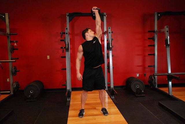 One-Arm Kettlebell Military Press To The Side: finishing position