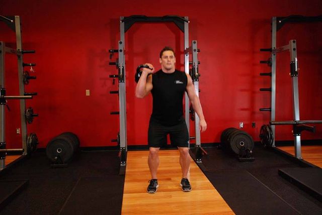 One-Arm Kettlebell Split Jerk: finishing position