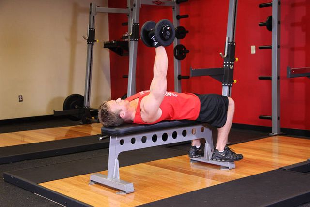 One Arm Dumbbell Bench Press: finishing position