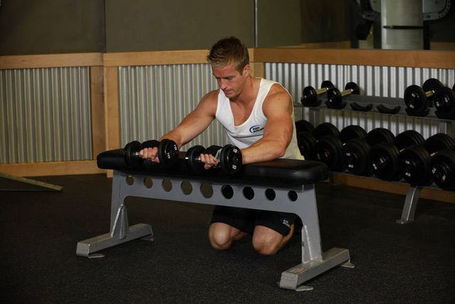 Palms-Down Dumbbell Wrist Curl Over A Bench: finishing position