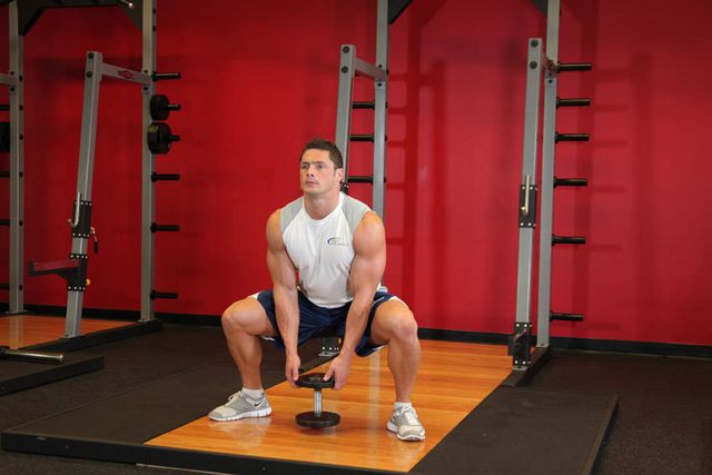 Plie Dumbbell Squat: finishing position