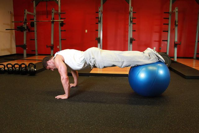 Push-Ups With Feet On An Exercise Ball: finishing position