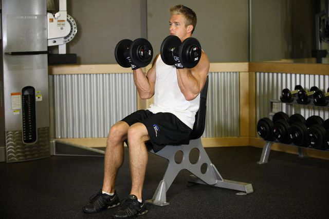 Seated Dumbbell Curl: finishing position