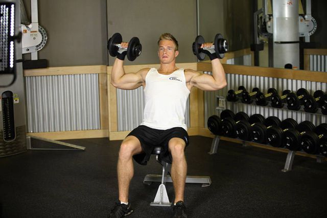 Seated Dumbbell Press: finishing position