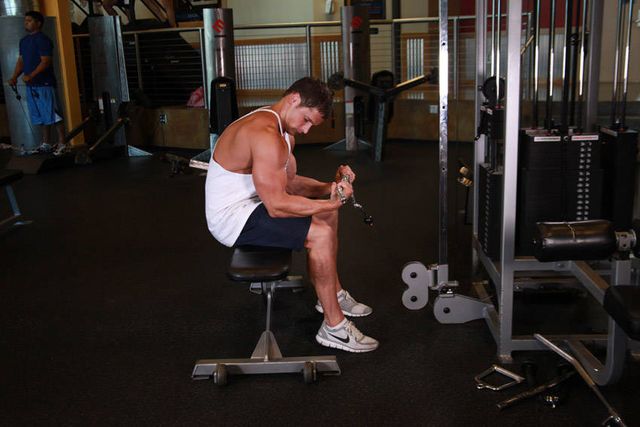 Seated Two-Arm Palms-Up Low-Pulley Wrist Curl: finishing position