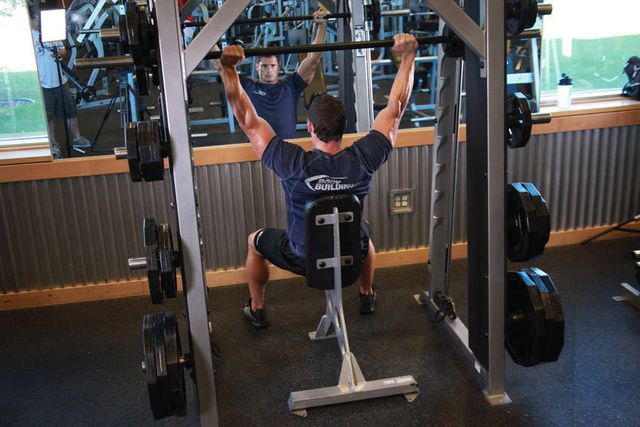 Smith Machine Overhead Shoulder Press: finishing position