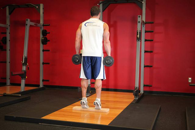 Standing Dumbbell Calf Raise: finishing position