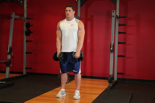 Standing Dumbbell Upright Row: finishing position