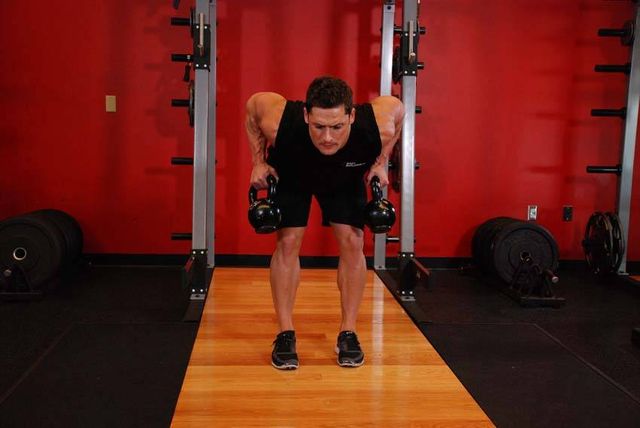 Two-Arm Kettlebell Row: finishing position