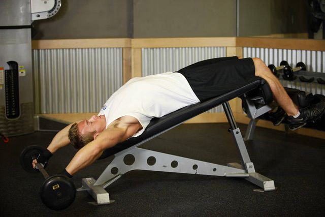 Wide-Grip Decline Barbell Pullover: finishing position